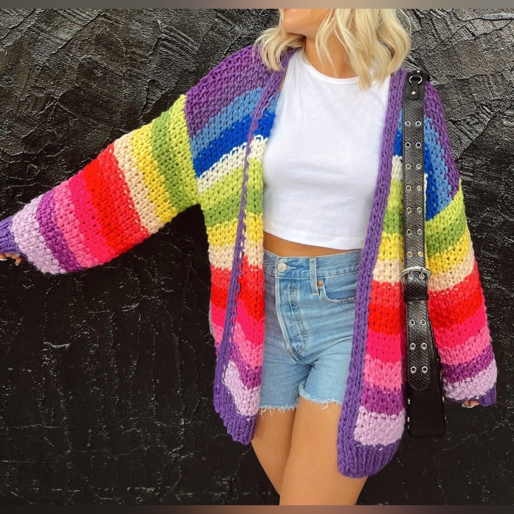 Coco McCall Oversized Striped Knit Cardigan - Size Small